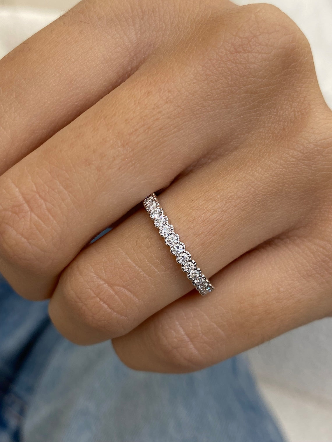 0.31 TCW Round Moissanite Half Eternity Wedding Band