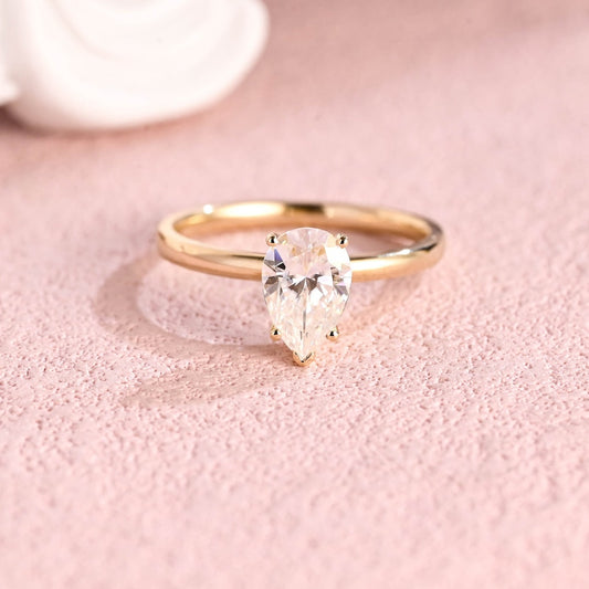 1.5 CT Pear Moissanite Solitaire Engagement Ring