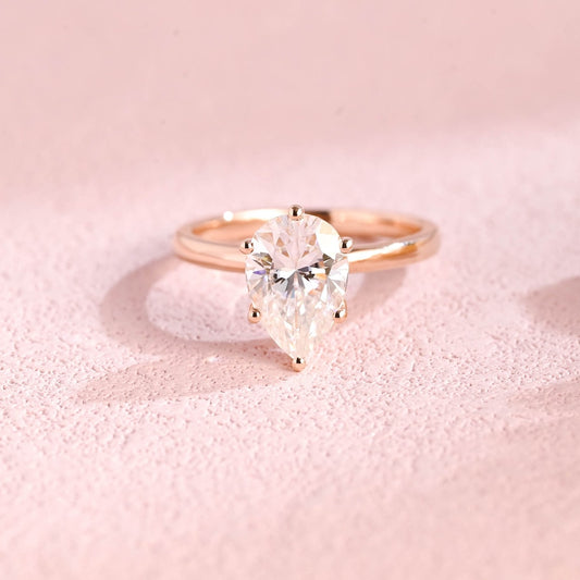 2.0 CT Pear Moissanite Hidden Halo Engagement Ring