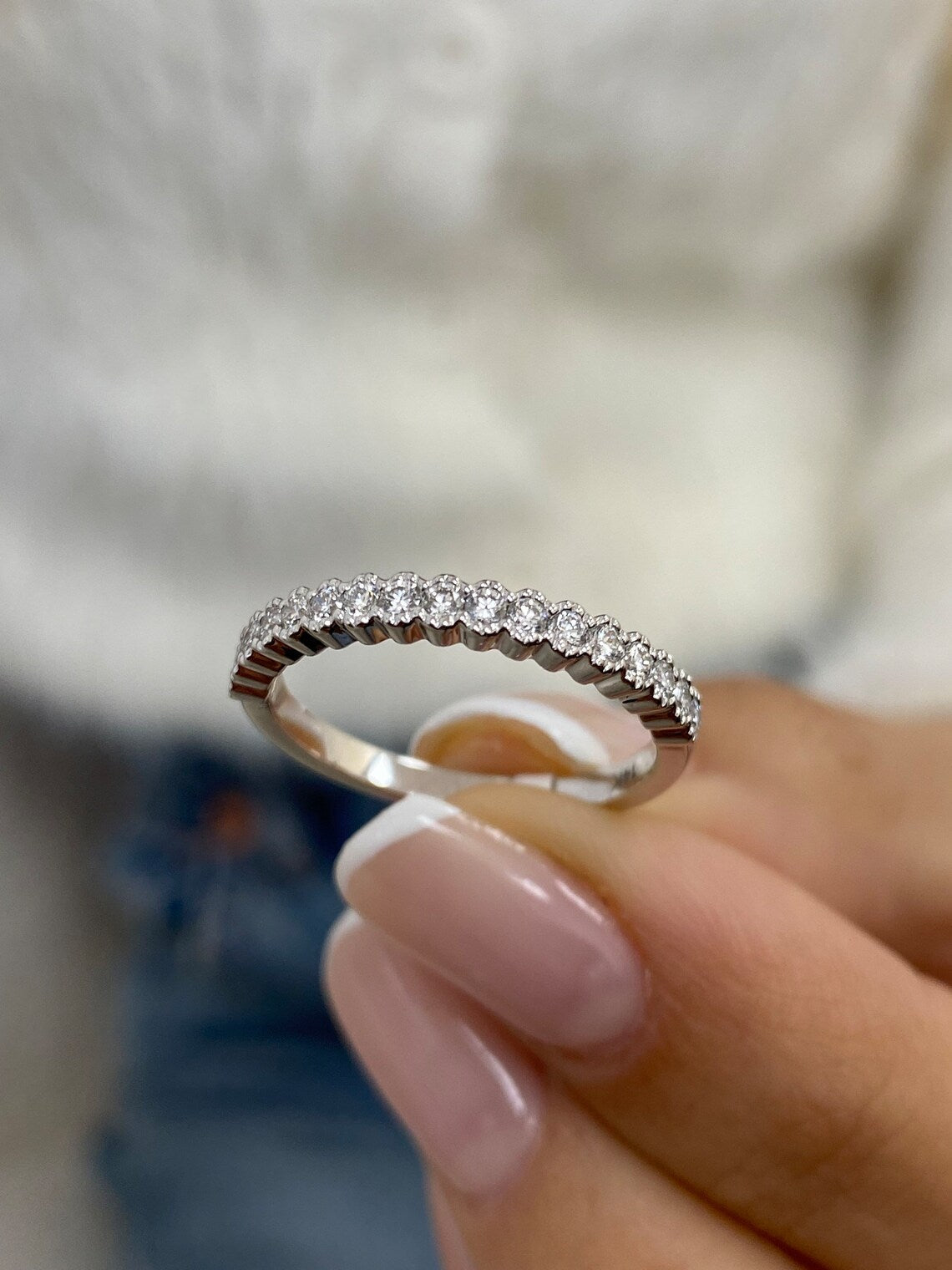 0.31 TCW Round Moissanite Half Eternity Wedding Band
