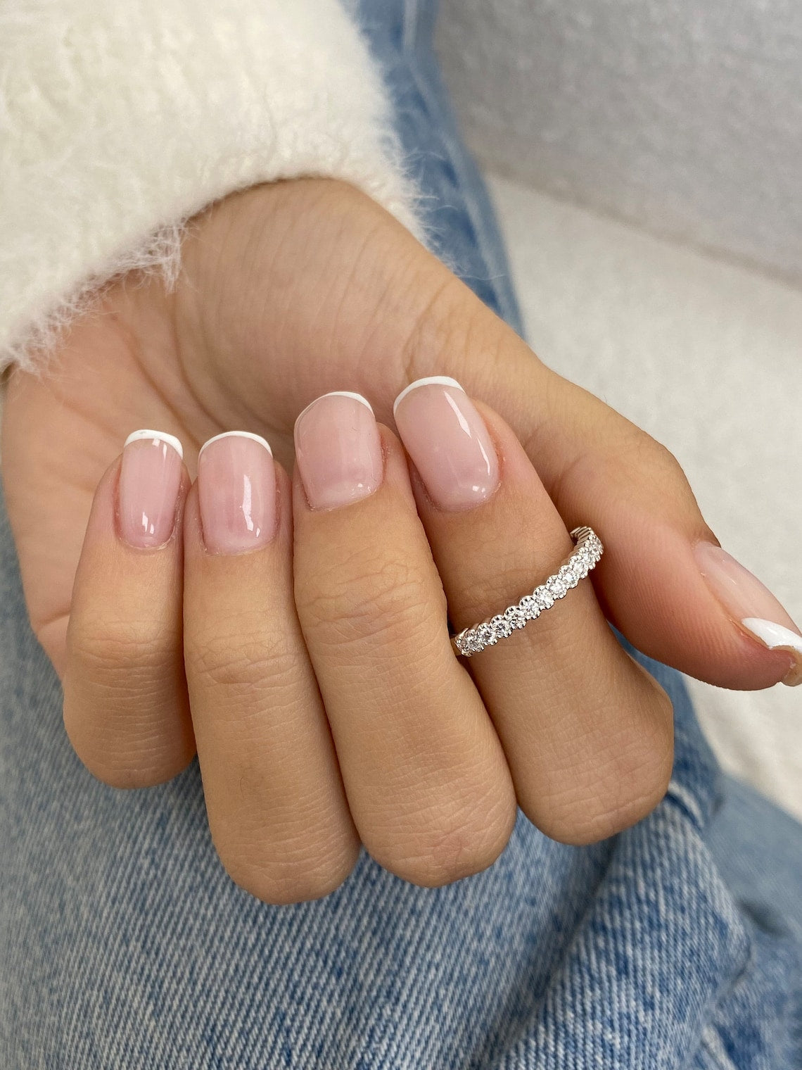 0.31 TCW Round Moissanite Half Eternity Wedding Band