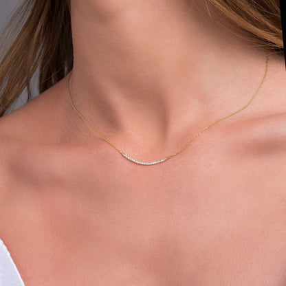 0.18 TCW Round Moissanite Curved Bar Necklace