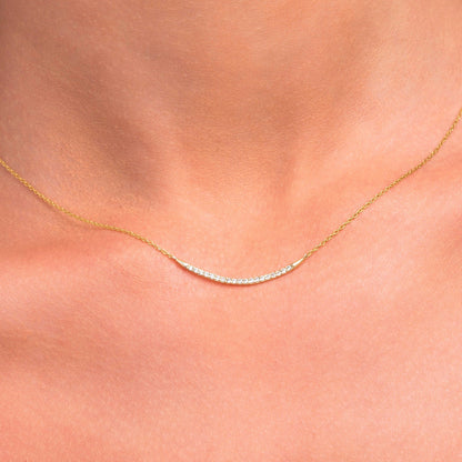 0.18 TCW Round Moissanite Curved Bar Necklace