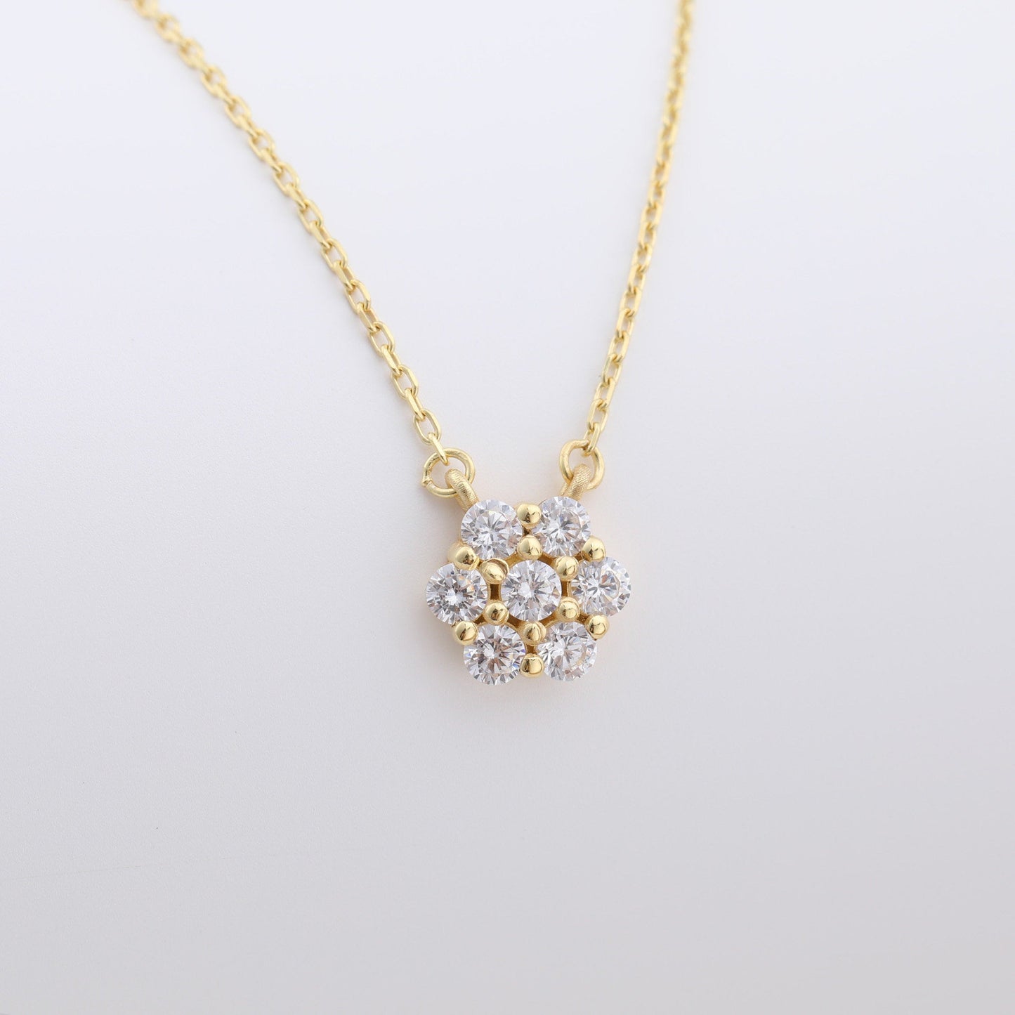 0.21 TCW Round Moissanite Flower Pendant Necklace