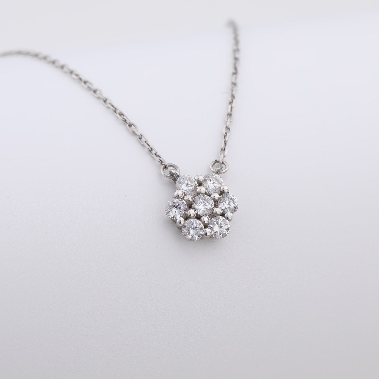 0.21 TCW Round Moissanite Flower Pendant Necklace