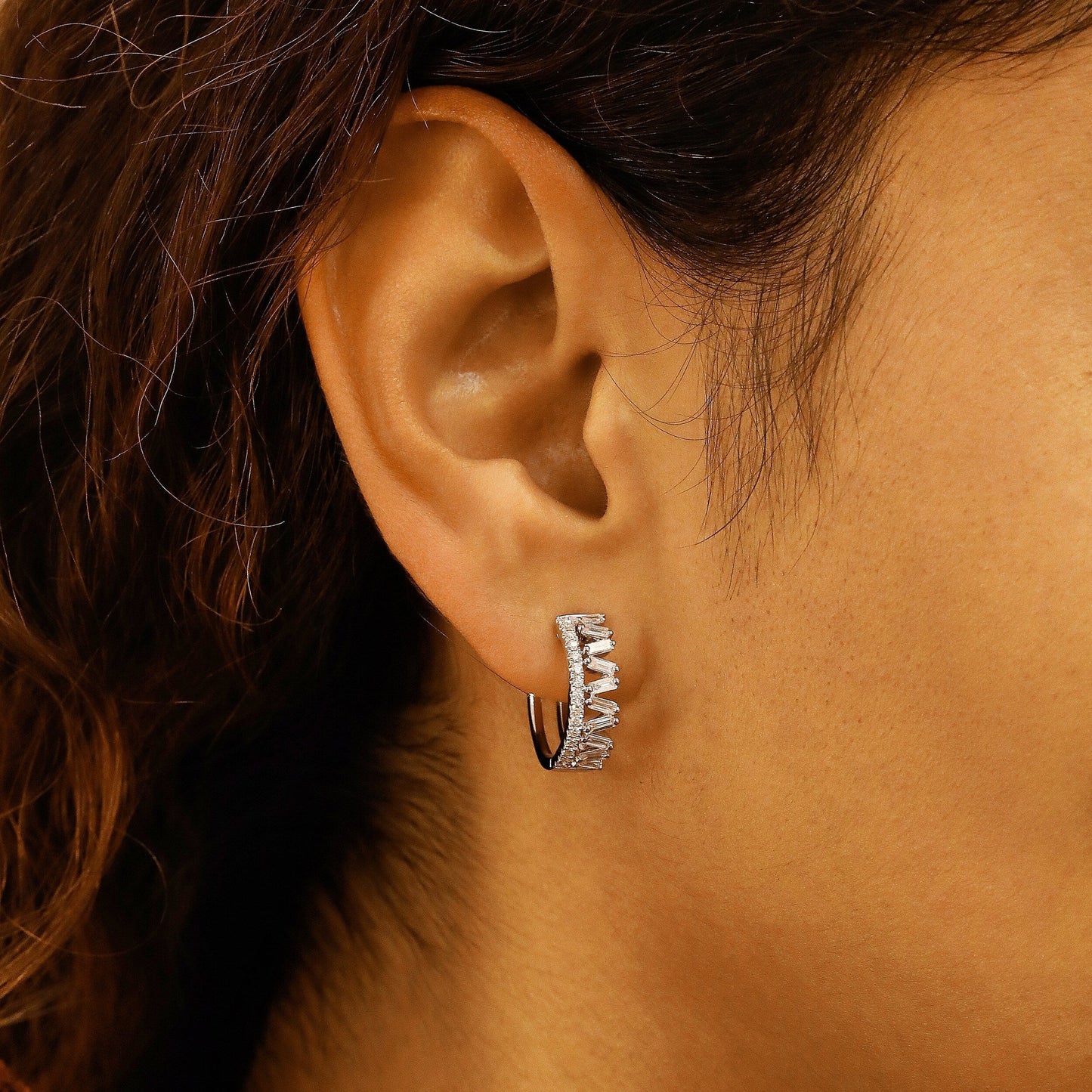 0.81 TCW Round & Baguette Moissanite Diamond Hoop Earrings