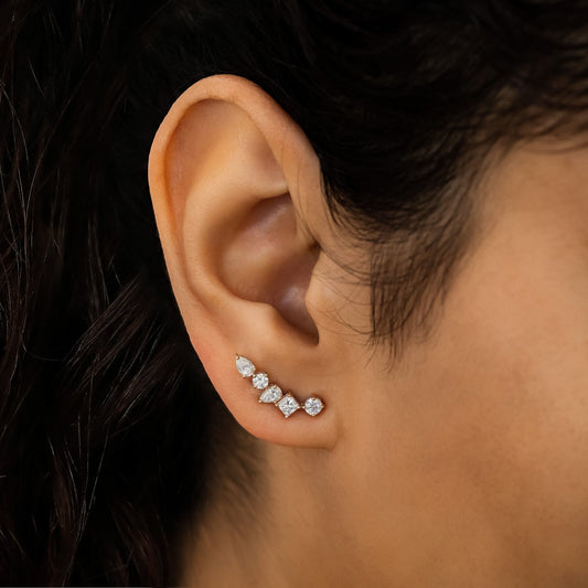1.28 TCW Round, Princess & Pear Moissanite Diamond Ear Crawler Earrings
