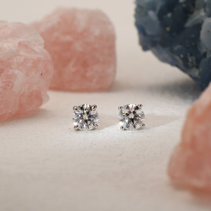 2.0 TCW Round Moissanite Diamond Solitaire Stud Earrings