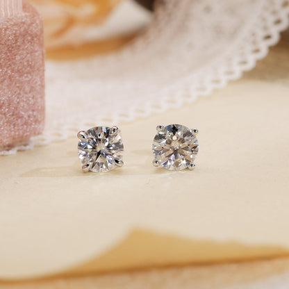 1.0 TCW Round Moissanite Diamond Solitaire Stud Earrings