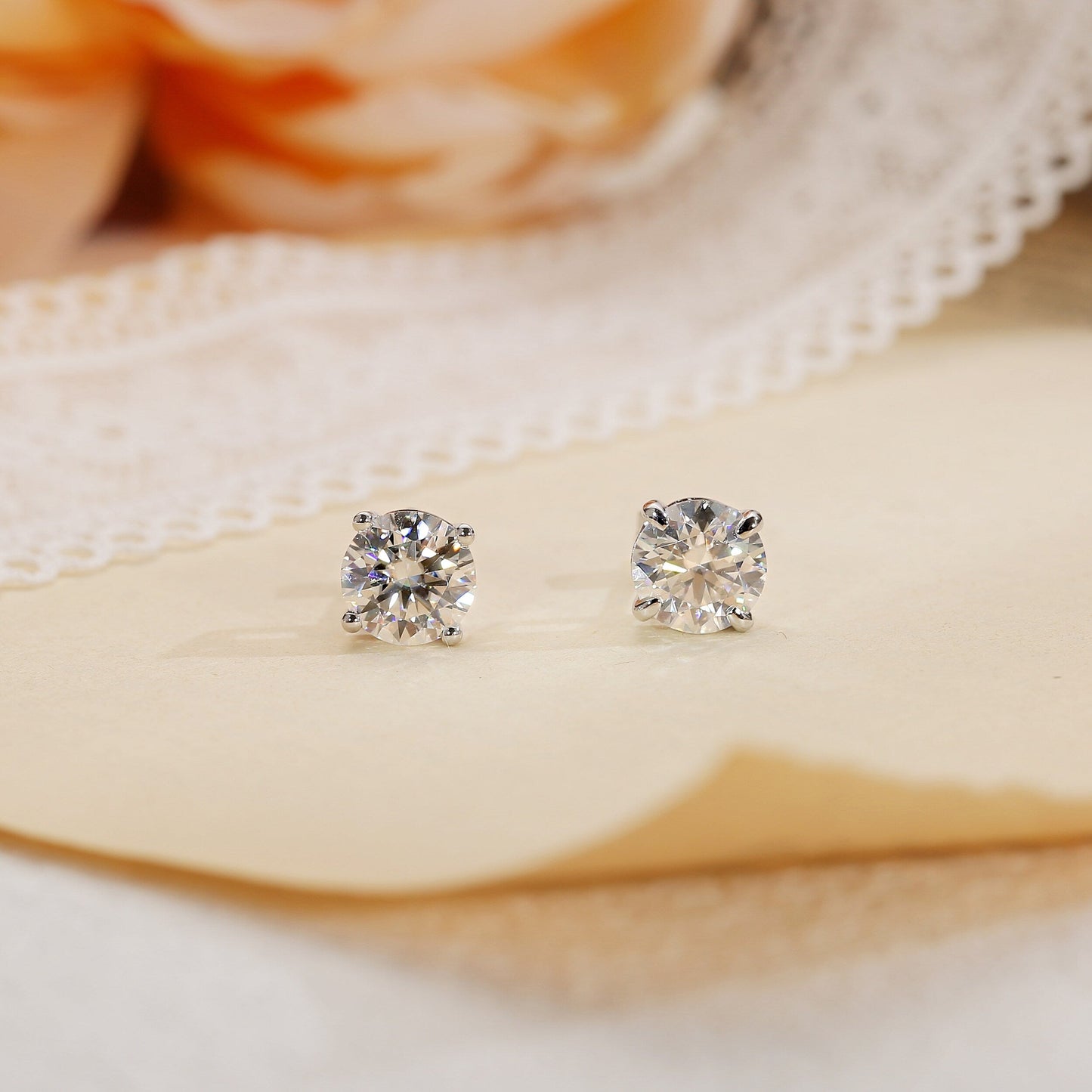 2.0 TCW Round Moissanite Diamond Solitaire Stud Earrings