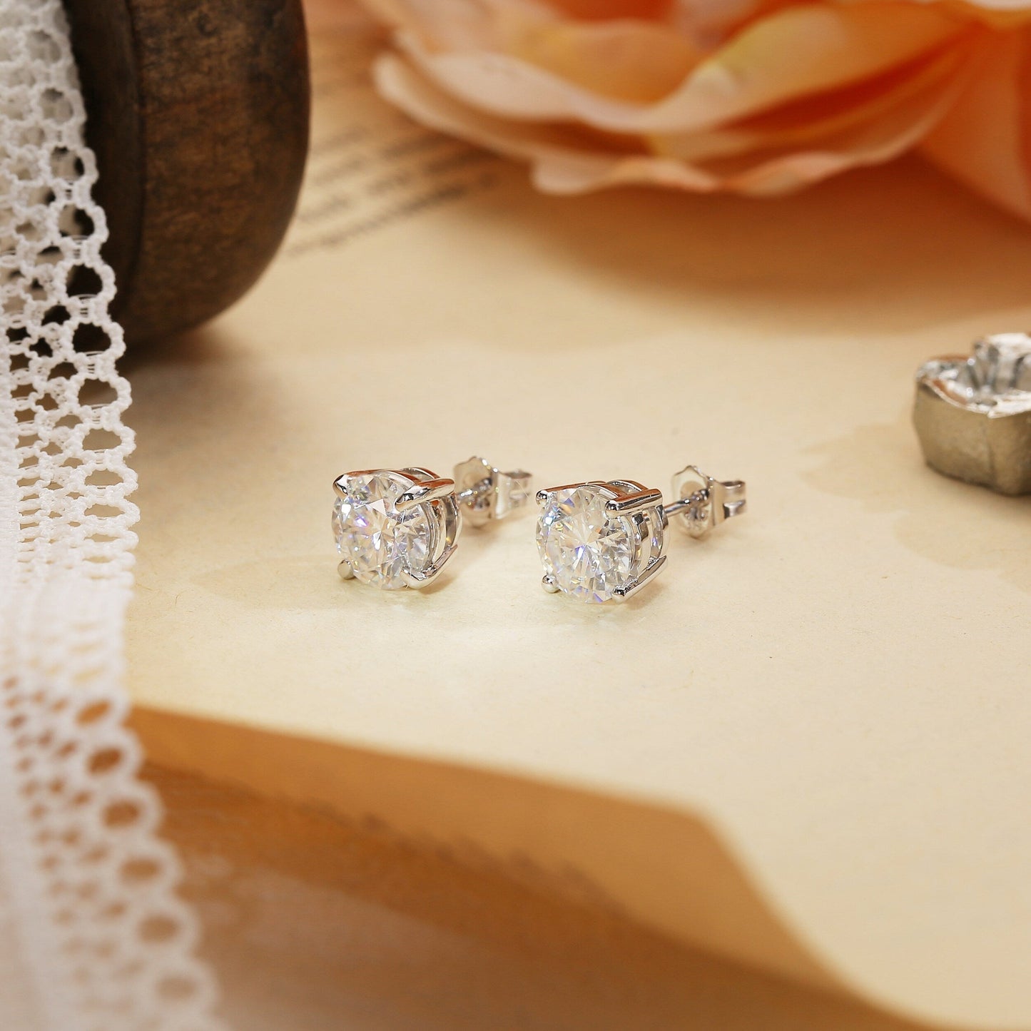 2.0 TCW Round Moissanite Diamond Solitaire Stud Earrings