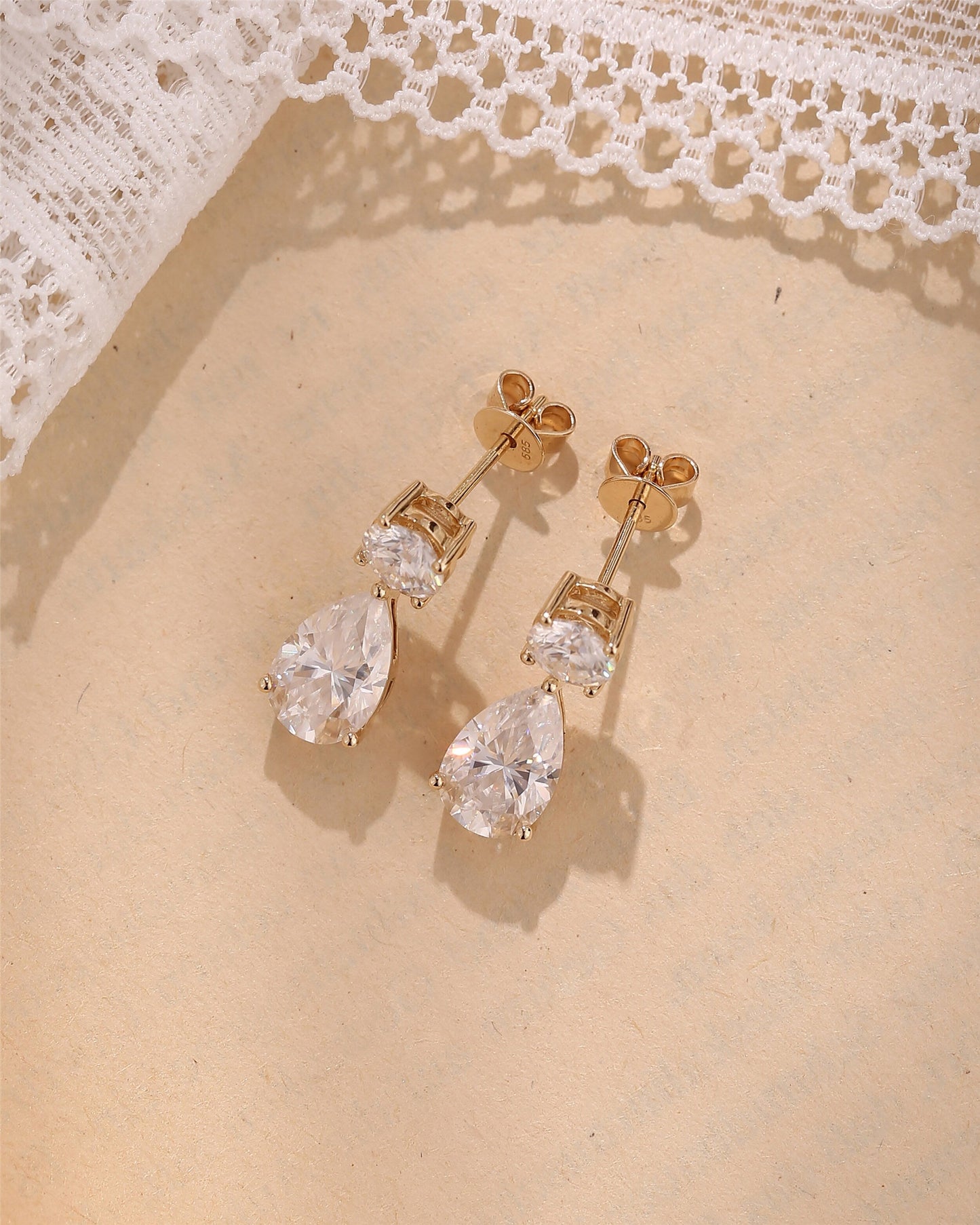 4.0 TCW Round & Pear Moissanite Diamond Dangle Drop Earrings