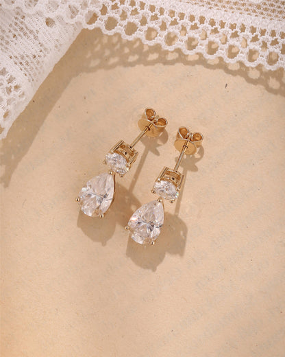 4.0 TCW Round & Pear Moissanite Diamond Dangle Drop Earrings