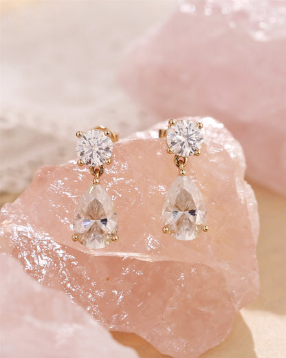 4.0 TCW Round & Pear Moissanite Diamond Dangle Drop Earrings