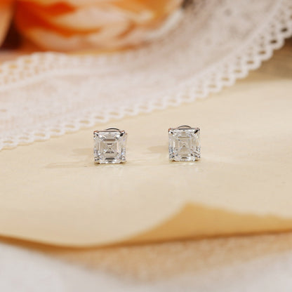 2.0 TCW Asscher Moissanite Diamond Solitaire Stud Earrings