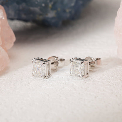 2.0 TCW Asscher Moissanite Diamond Solitaire Stud Earrings