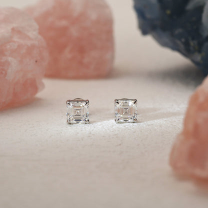 2.0 TCW Asscher Moissanite Diamond Solitaire Stud Earrings