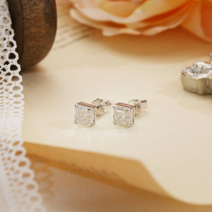 2.0 TCW Asscher Moissanite Diamond Solitaire Stud Earrings