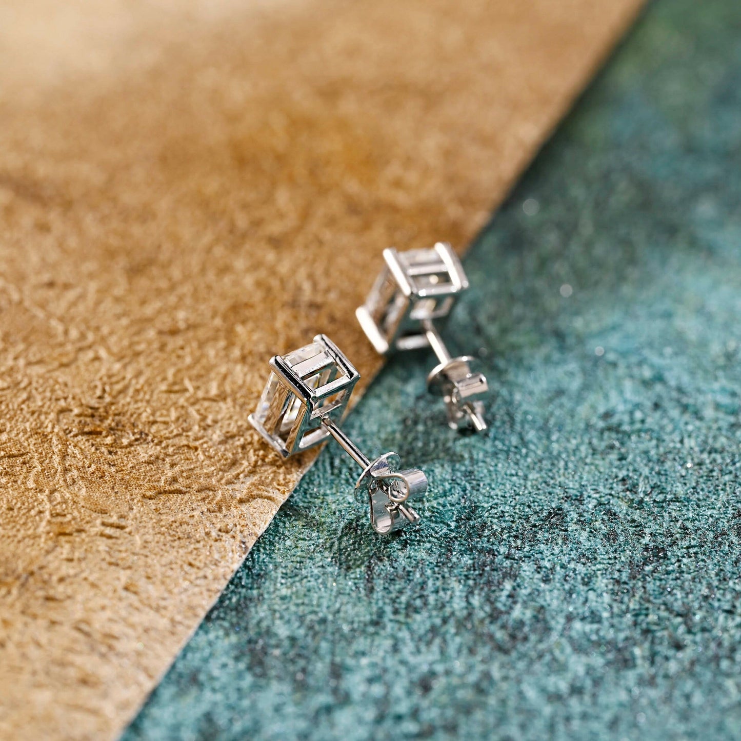 2.0 TCW Emerald Moissanite Diamond Solitaire Stud Earrings