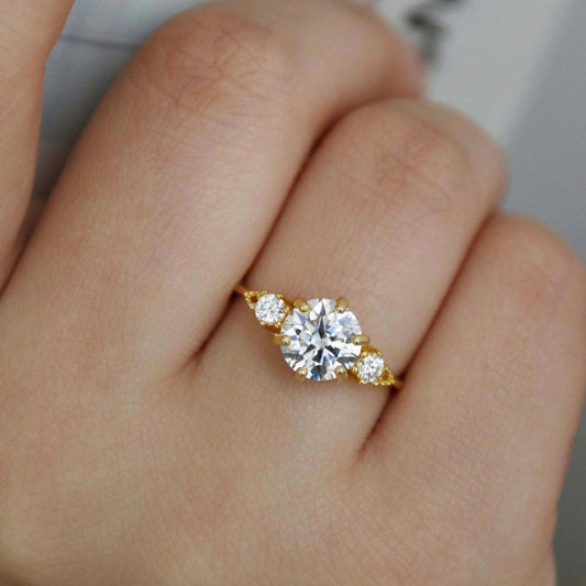 Round Brilliant Three Stone Moissanite Diamond Ring