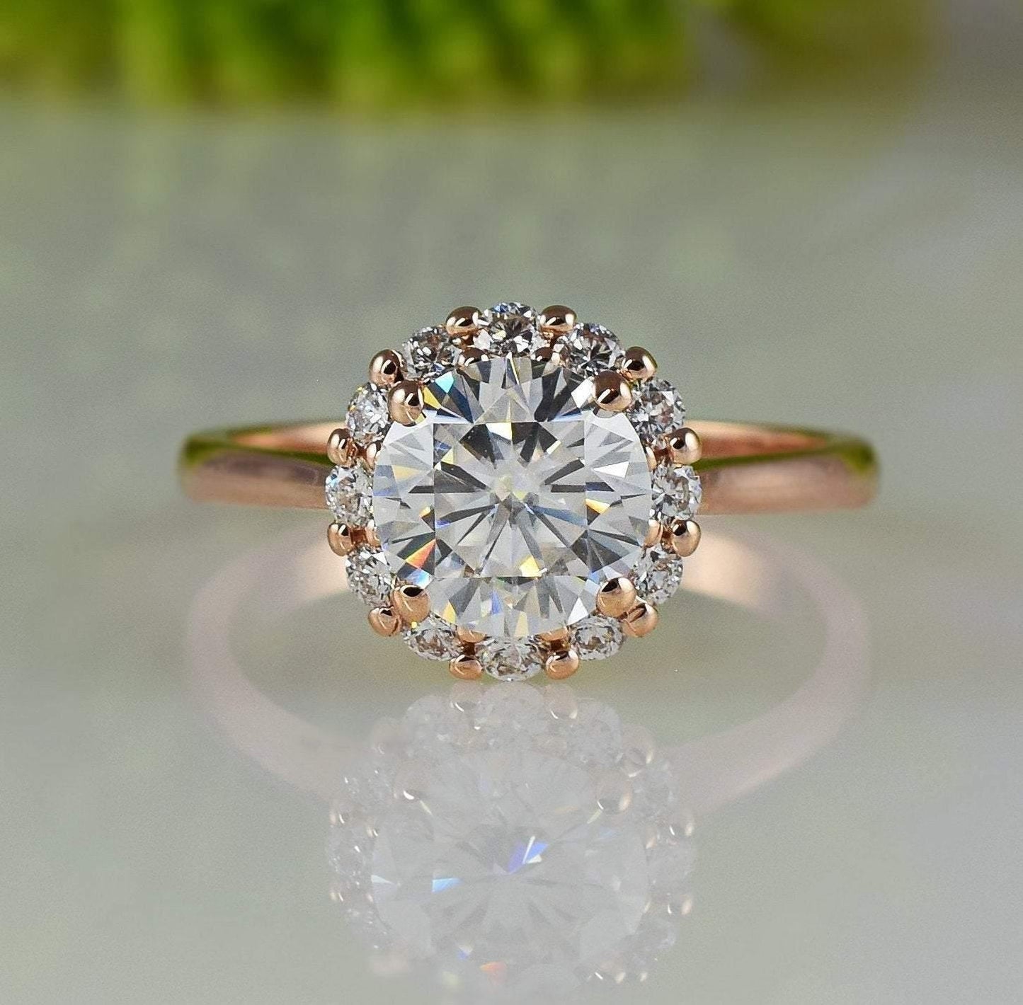 1.20ct Round Brilliant Diamond Halo Moissanite Engagement Ring