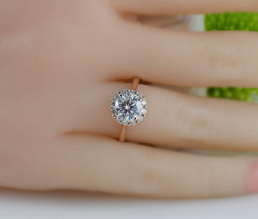 1.20ct Round Brilliant Diamond Halo Moissanite Engagement Ring