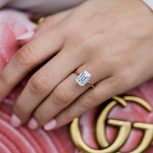 3.79CT Emerald Cut Hidden Halo Moissanite Diamond Engagement Ring