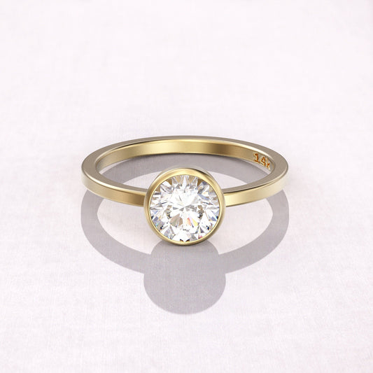 2.0 CT Round Cut Solitaire Moissanite Diamond Bezel Engagement Ring