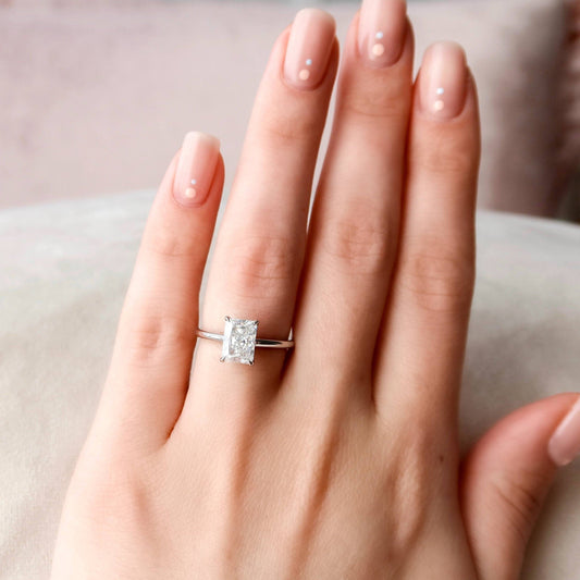 3.0CT Radiant Cut Hidden Halo Moissanite Diamond Engagement Ring