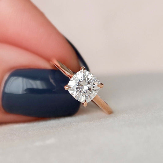 2.0CT Cushion Cut Hidden Halo Moissanite Diamond Engagement Ring