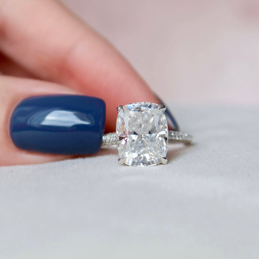 6.0CT Elongated Cushion Cut Halo Moissanite Diamond Pave Engagement Ring