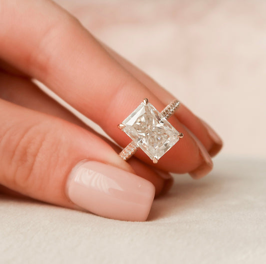 5.50CT Radiant Cut Four Prong Moissanite Halo Engagement Ring