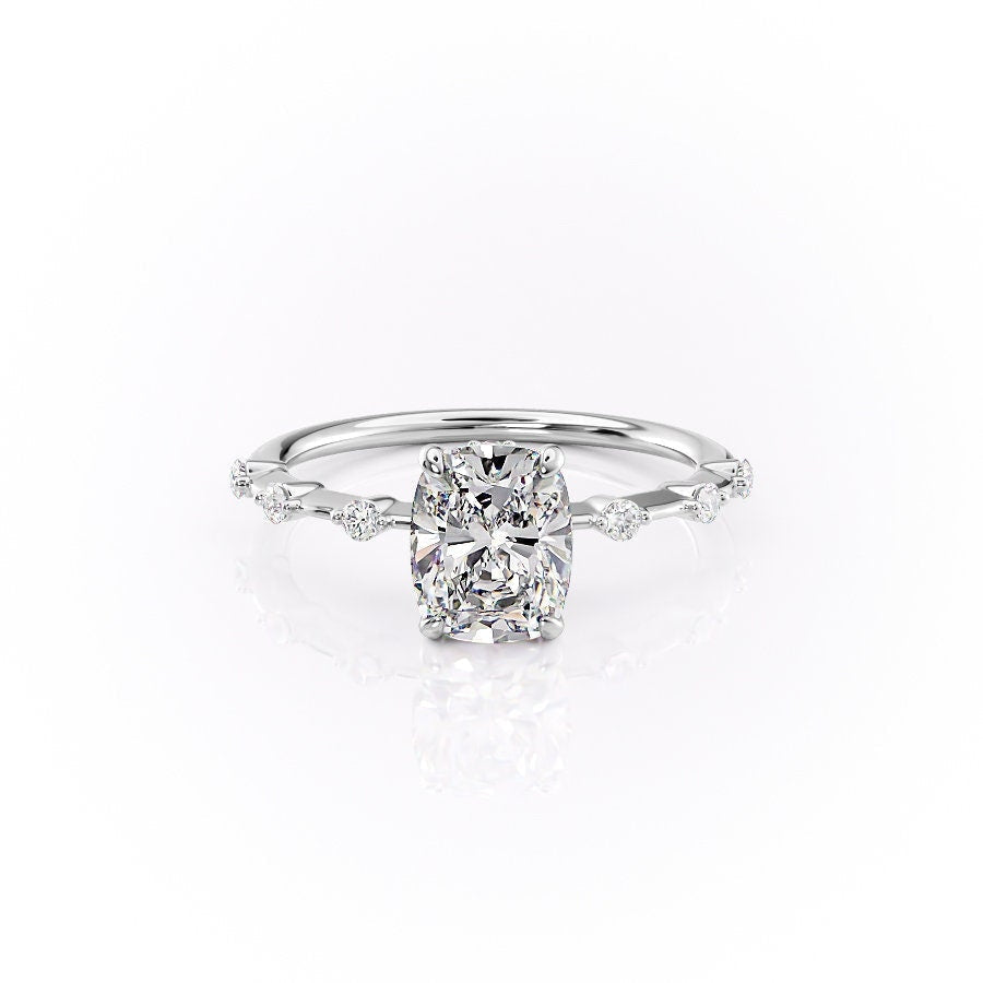 2.0CT Elongated Cushion Cut Petite Pave Moissanite Diamond Engagement Ring