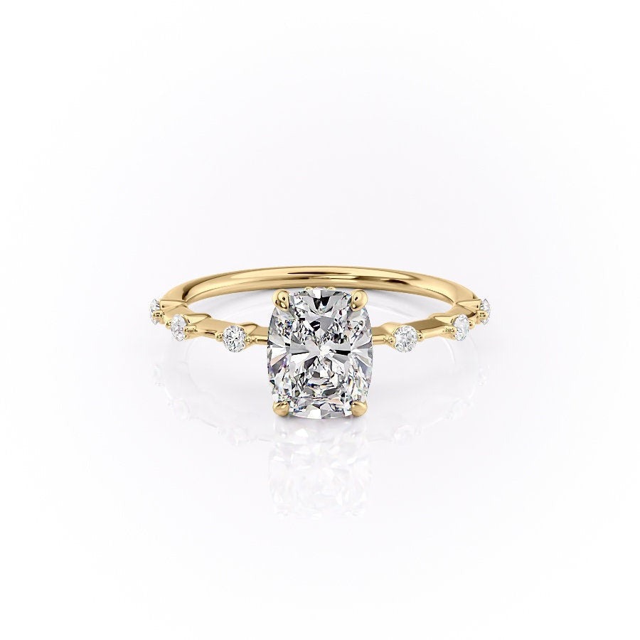 2.0CT Elongated Cushion Cut Petite Pave Moissanite Diamond Engagement Ring