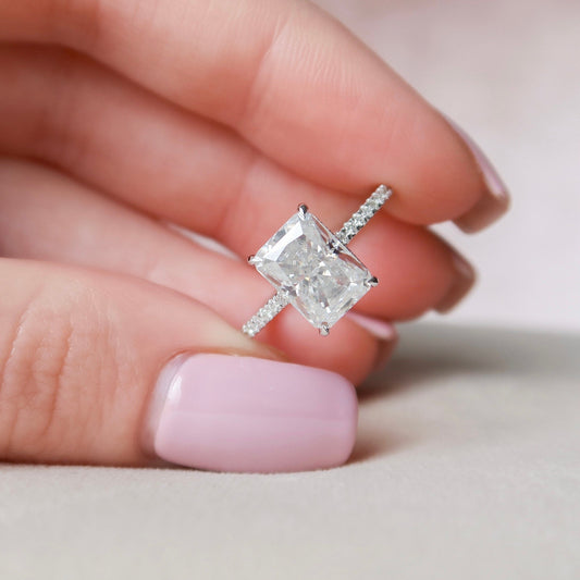 3.50CT Radiant Cut Moissanite Hidden Halo Diamond Engagement Ring