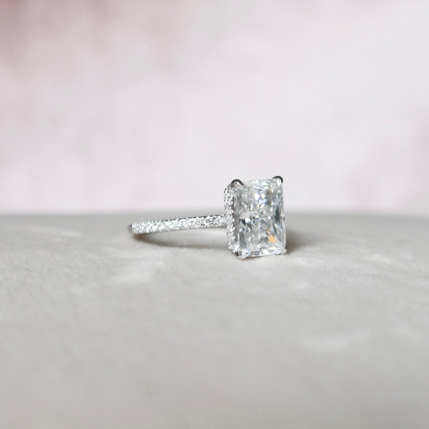 3.50CT Radiant Cut Moissanite Hidden Halo Diamond Engagement Ring
