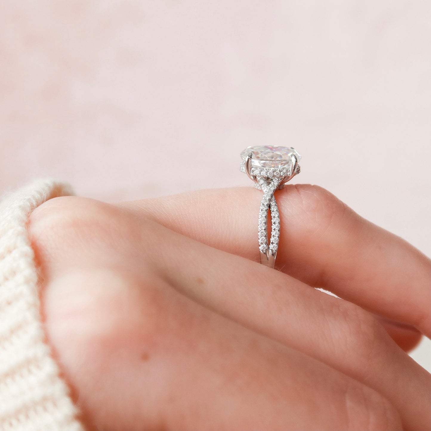 3.0CT Oval Cut Split Shank Moissanite Diamond Engagement Ring