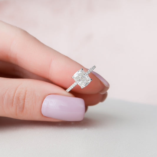 1.50CT Elongated Cushion Cut Pave Moissanite Diamond Hidden Halo Engagement Ring