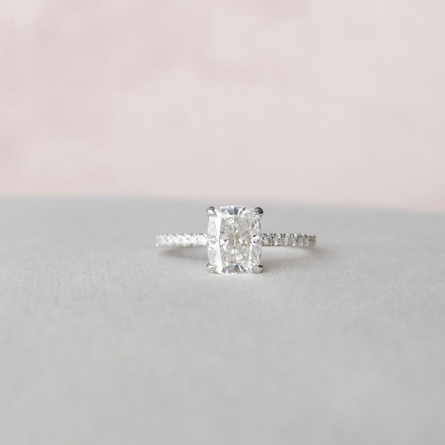 1.50CT Elongated Cushion Cut Pave Moissanite Diamond Hidden Halo Engagement Ring