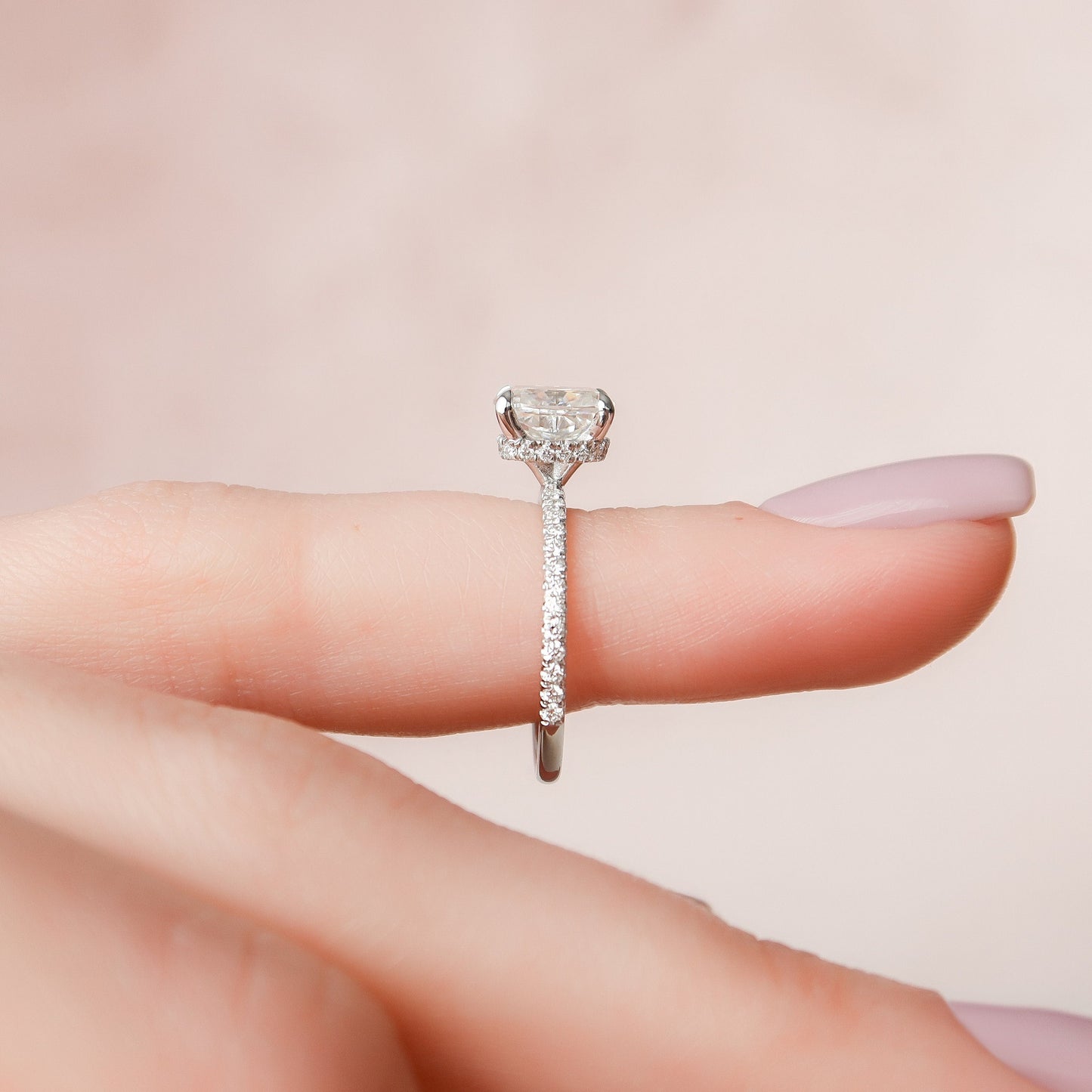 1.50CT Elongated Cushion Cut Pave Moissanite Diamond Hidden Halo Engagement Ring