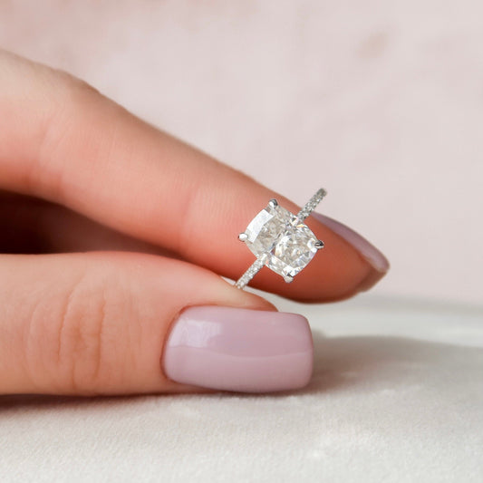 2.50CT Elongated Cushion Cut Hidden Halo Moissanite Moissanite Engagement Ring