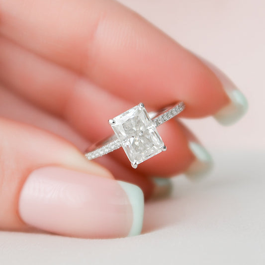 2.0CT Radiant Cut Hidden Halo Moissanite Diamond Engagement Ring