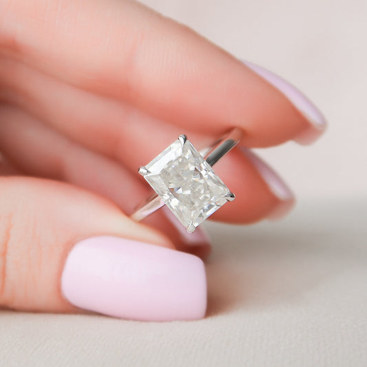 4.0CT Radiant Cut Hidden Halo Moissanite Engagement Ring