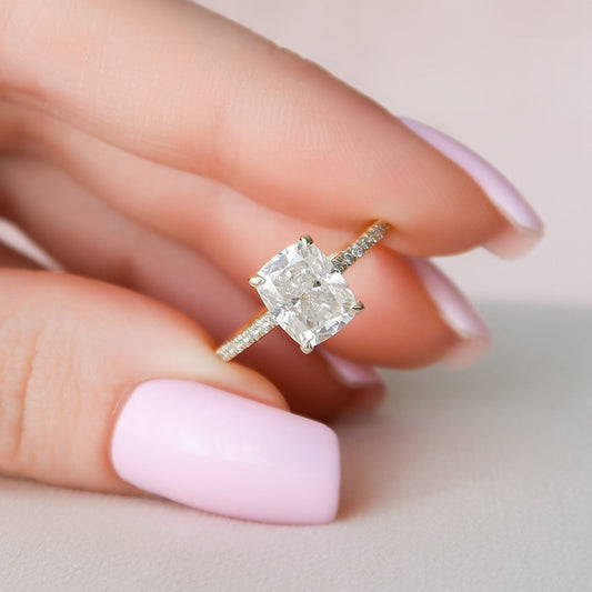 2.0CT Elongated Cushion Cut Hidden Halo Moissanite Diamond Engagement Ring
