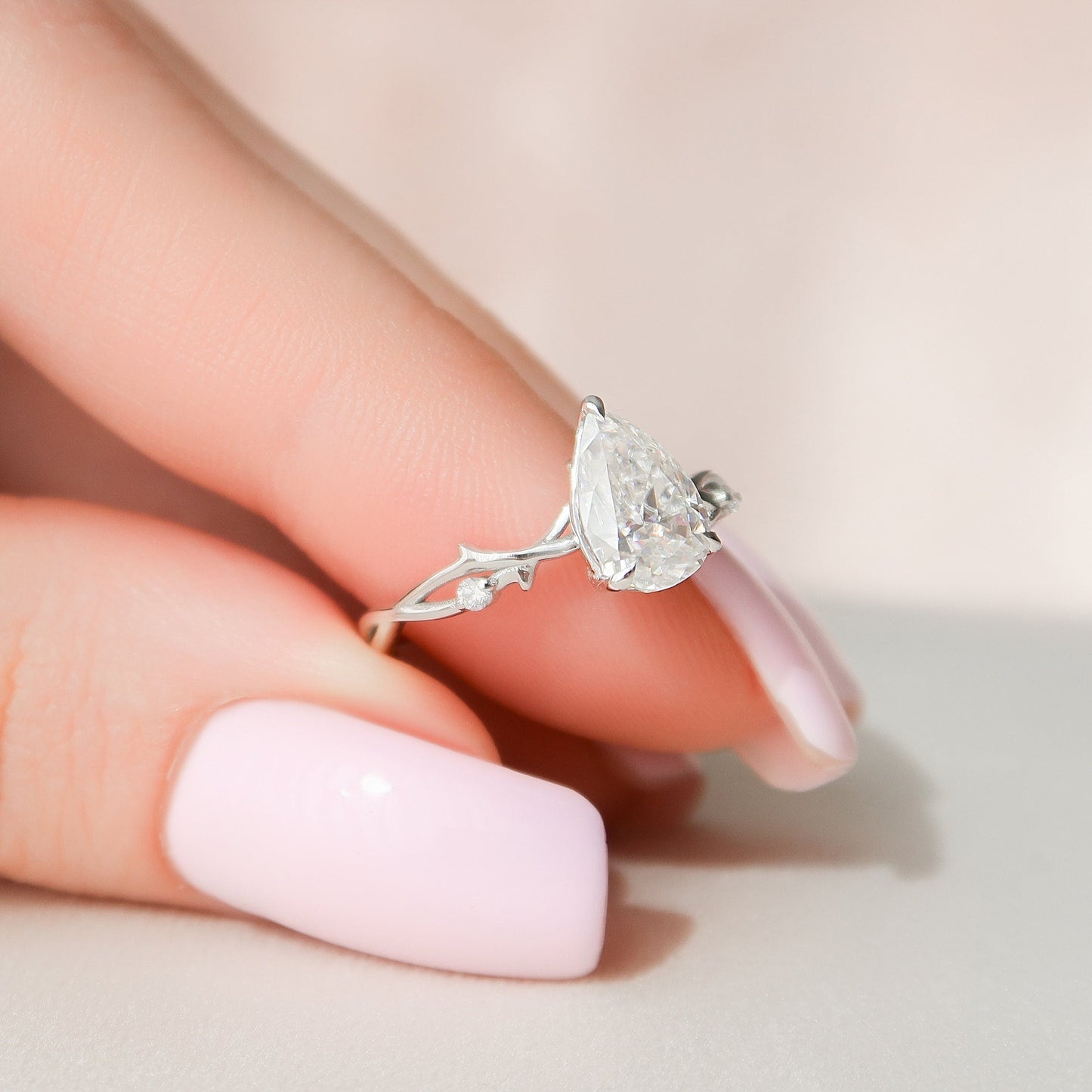 1.0CT Pear Cut Twig Moissanite Diamond Engagement Ring For Women