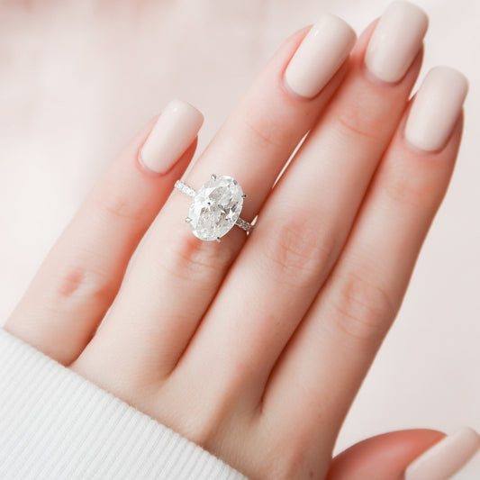 5.0CT Oval Cut Hidden Halo Moissanite Engagement Ring