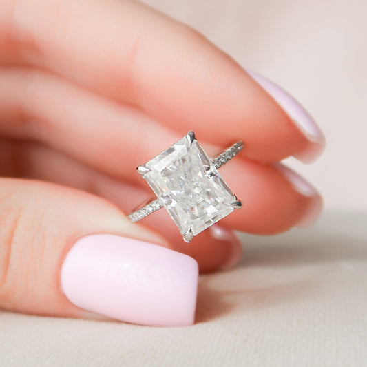 5.0CT Radiant Cut Hidden Halo Moissanite Diamond Pave Engagement Ring