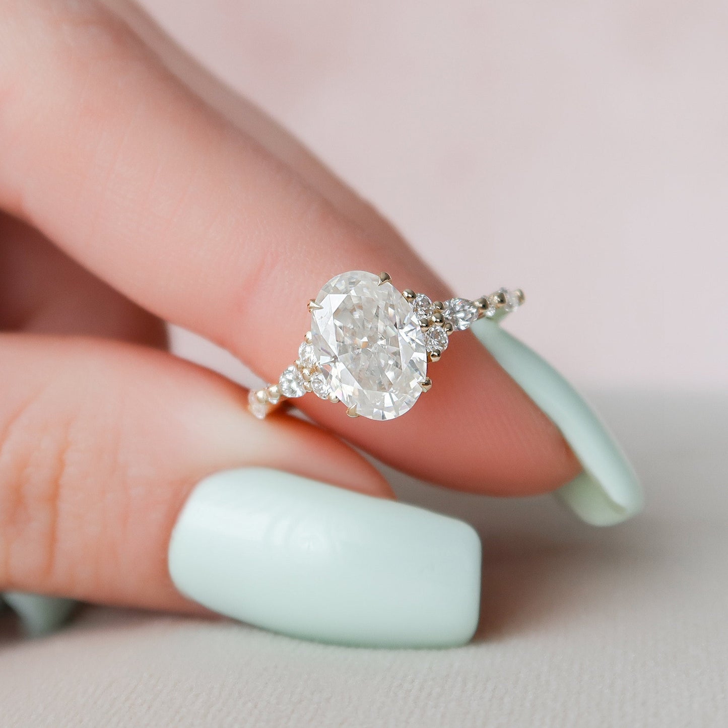 2.0CT Oval Cut Moissanite Cluster Engagement Ring