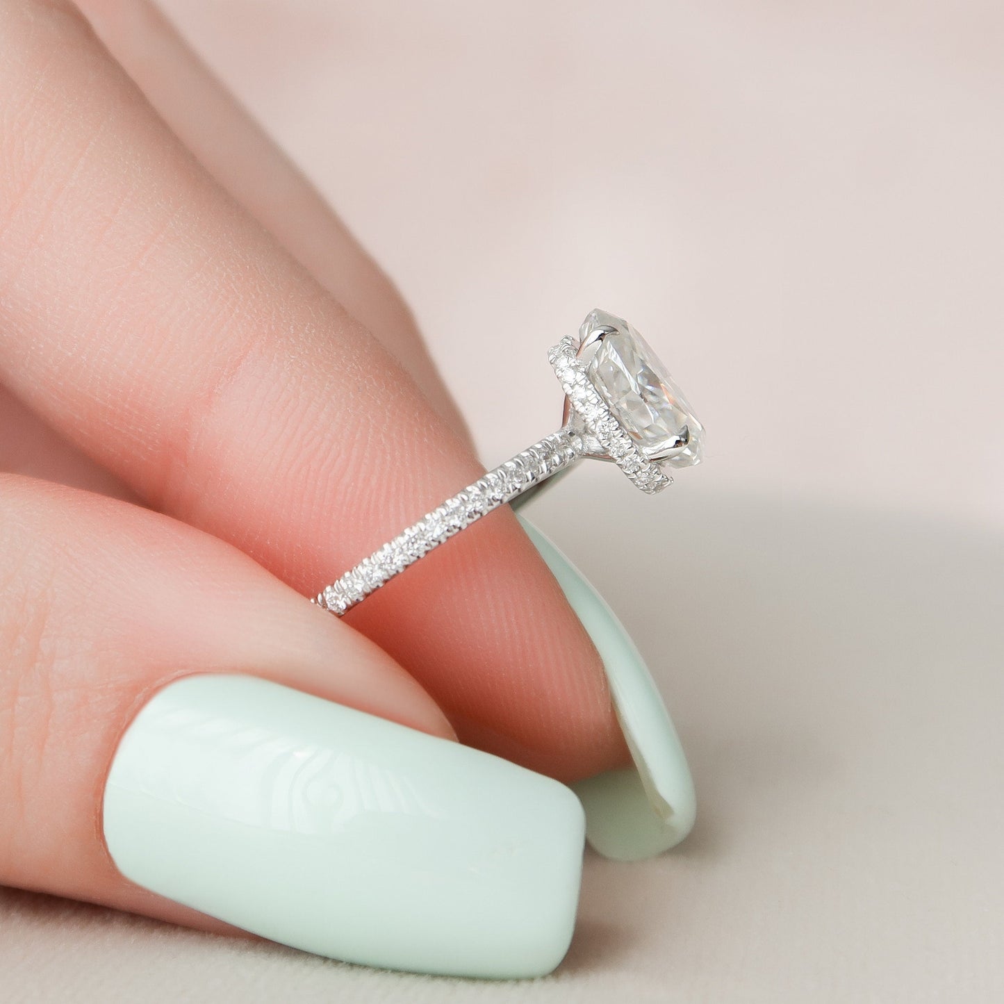 1.50CT Oval Cut Hidden Halo Moissanite Engagement Ring