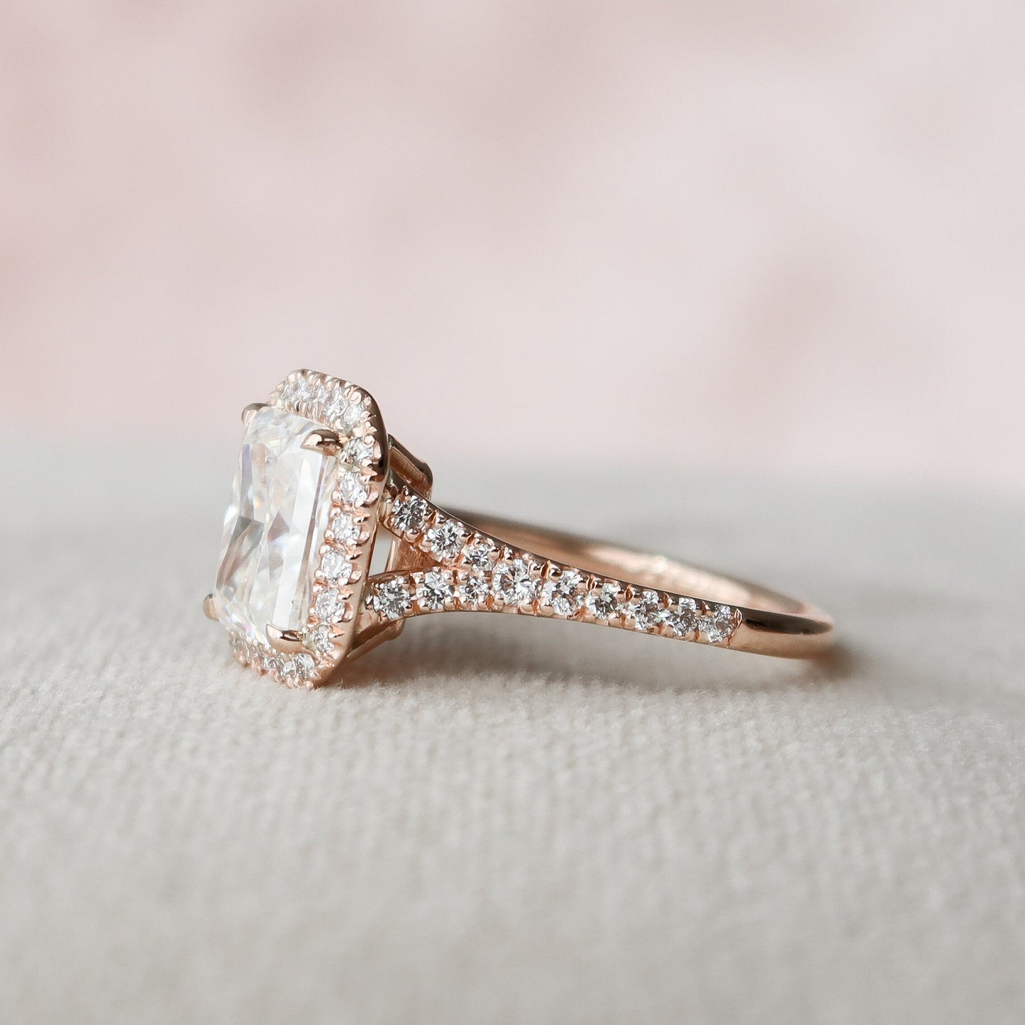 3.50CT Radiant Cut Halo Moissanite Diamond Engagement Ring
